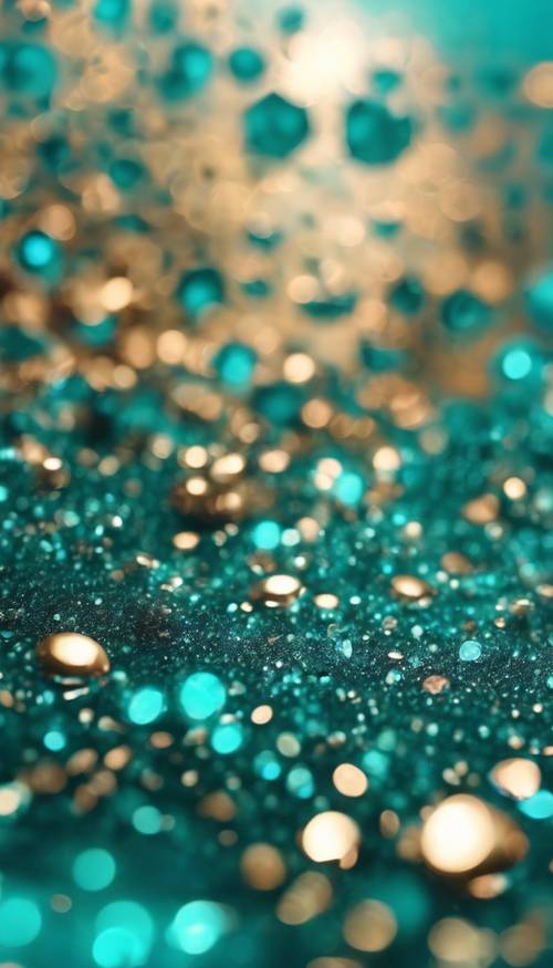 A shimmering teal glitter background, catching light in a mesmerizing way. Tapeta [65b7e987eb2744d494e8]