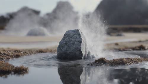 A snapshot of a gray stone vibrating from an erupting geyser
