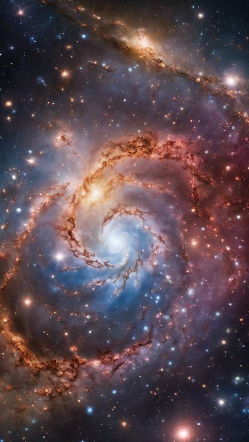 宇宙で衝突する銀河の詳細な壁紙：光り輝く星々とエネルギー波が美しく描かれた壮大なイメージ