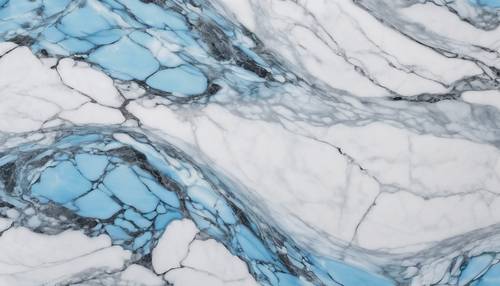 抛光的白色大理石，表面有鲜艳的湛蓝色纹理，曲线流畅。