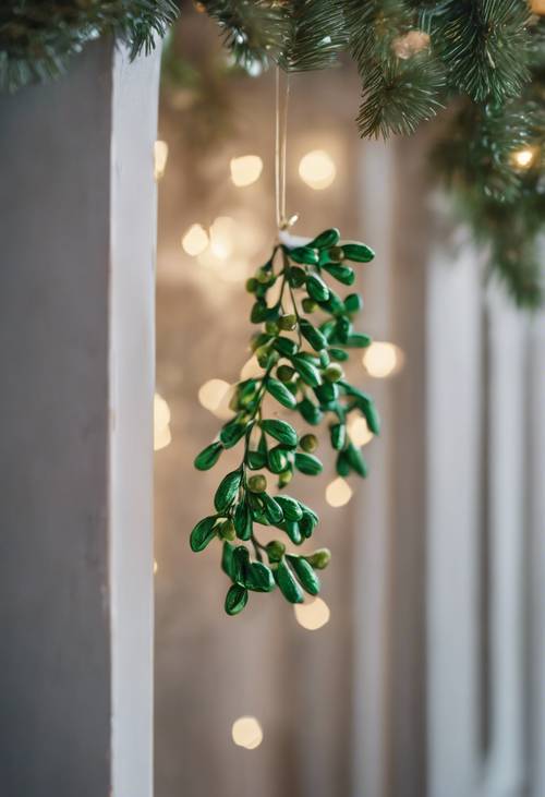 Un muérdago verde colgaba sobre la puerta durante las festividades navideñas.