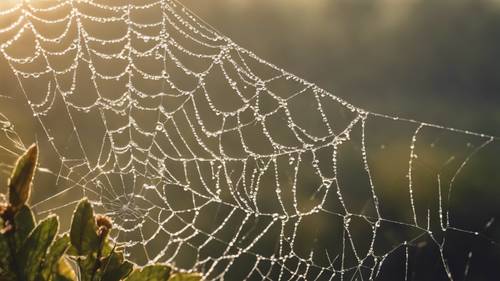 Teias de aranha orvalhadas na luz da manhã em um dia tranquilo de setembro