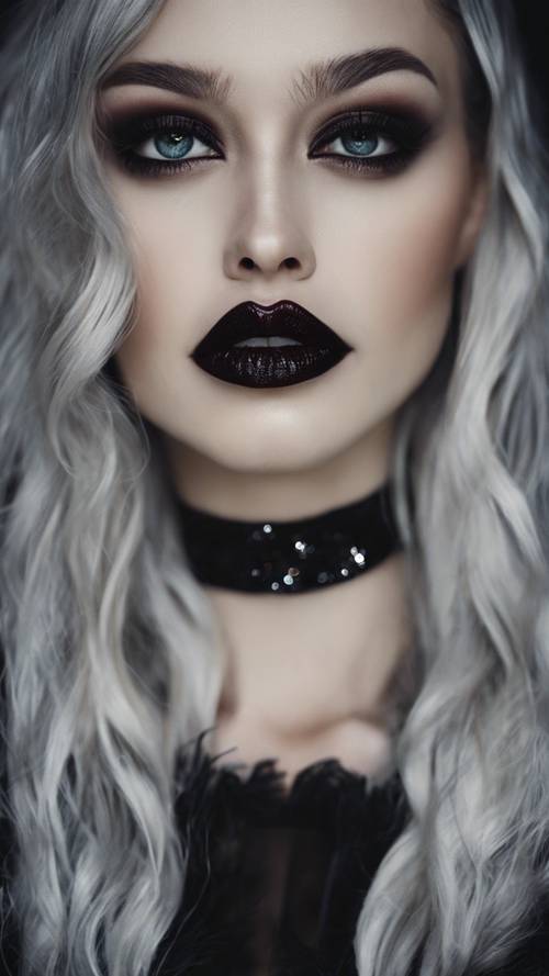 Siyah ışıltılı dudakları olan bir vampir