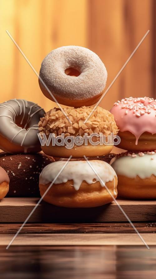 Donuts coloridos en exhibición
