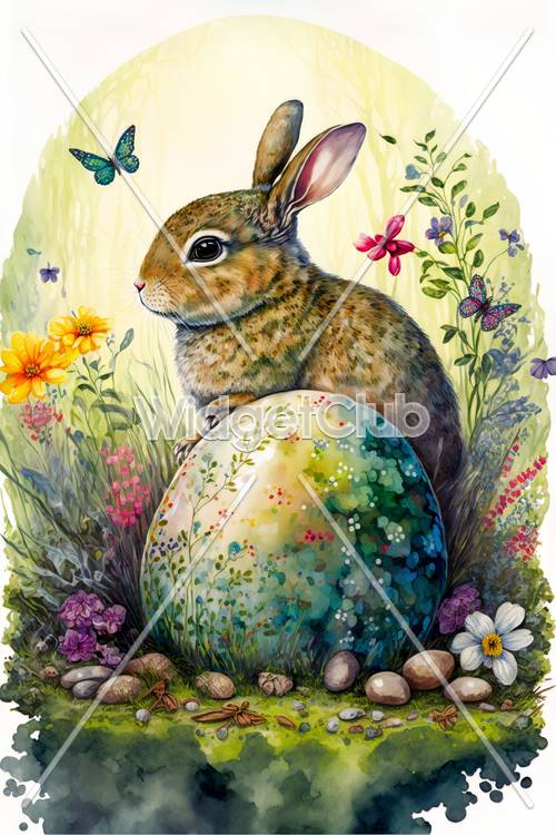 Scena colorata del coniglietto di Pasqua e dell&#39;uovo