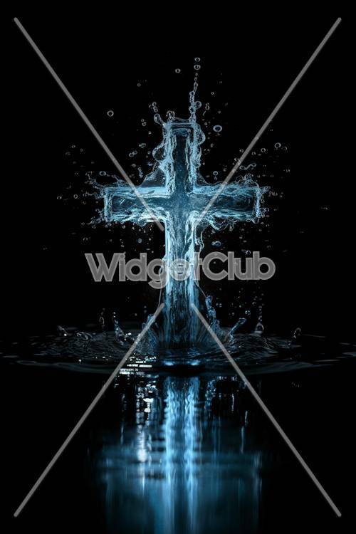 Изображение креста с брызгами голубой воды