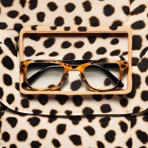 Vista dall&#39;alto di un&#39;elegante custodia per occhiali con stampa ghepardo preppy.