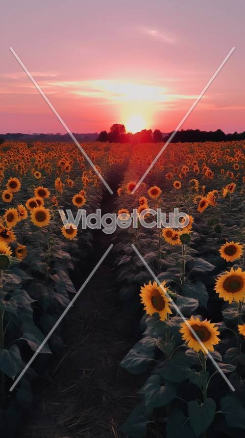 Puesta de sol sobre el campo de girasoles: una hermosa escena para tu pantalla