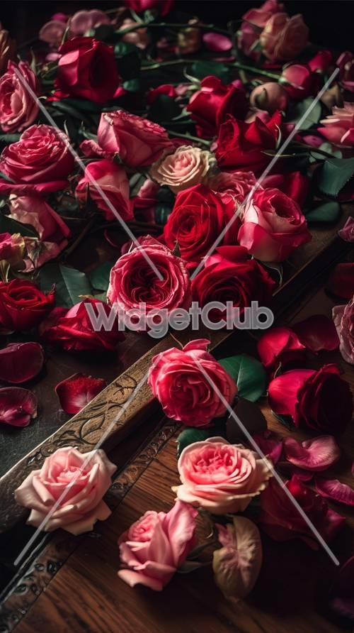 Beautiful Roses on Wooden Table Wallpaper[aeeb0838b7f94218b279]