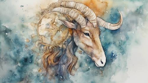 An abstract art of Capricorn using watercolors.