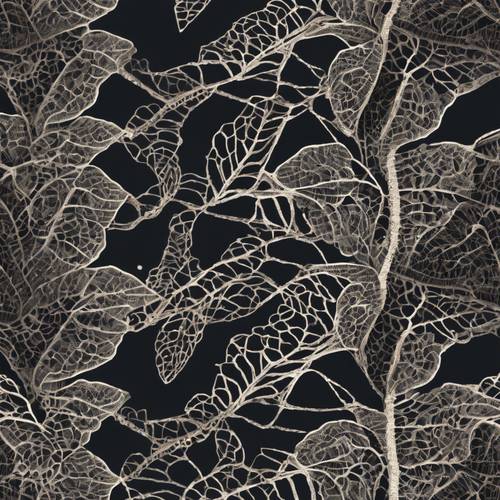 A delicate dark lace pattern inspired by skeletal leaves and flowers.