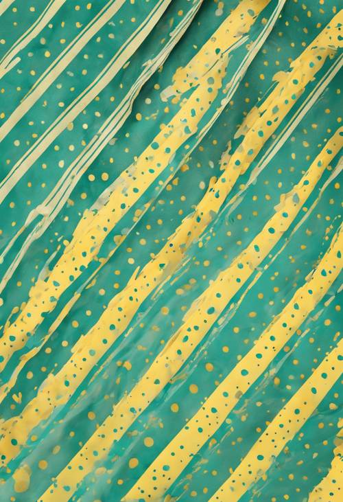 Dashed teal stripes arranged in a polka dot pattern against a sunny yellow foundation.