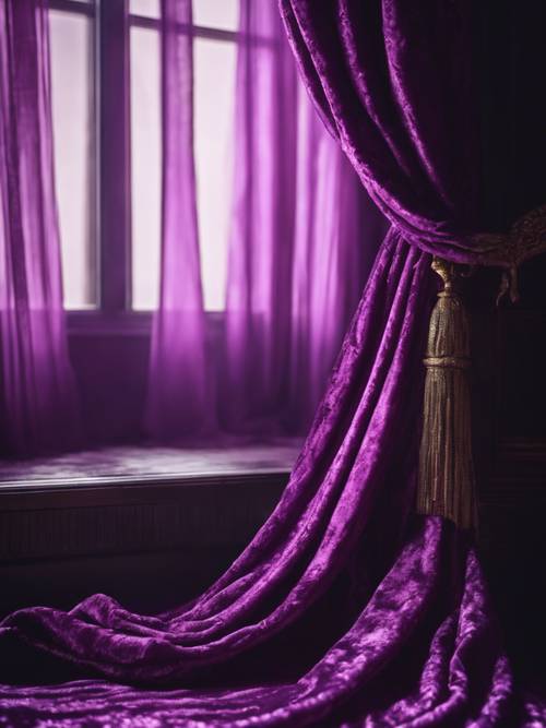 Rideaux luxueux et lourds de velours écrasé dans une teinte violette brillante.