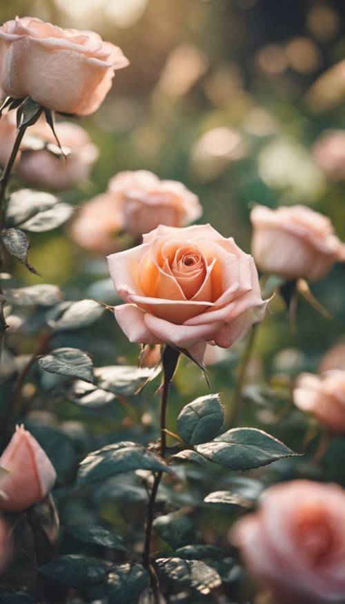 Một bông hồng dễ thương trong một khu vườn mùa xuân đầy mê hoặc.