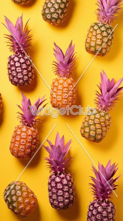 Pink Pineapples on a Yellow Background
