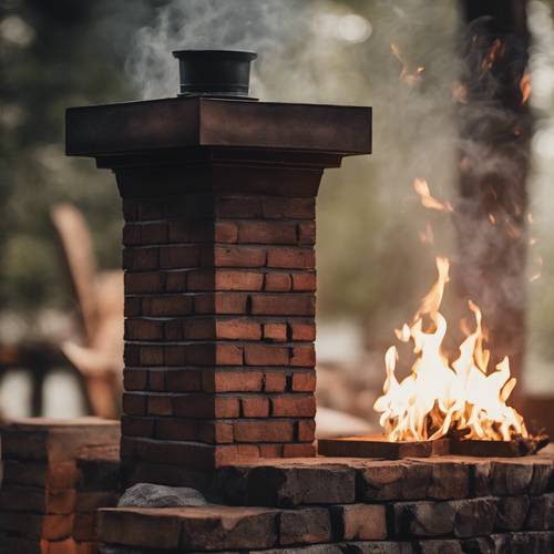 A dark brick chimney smoky with a burning wooden aroma. Behang [07d95e59e56740e8a84f]