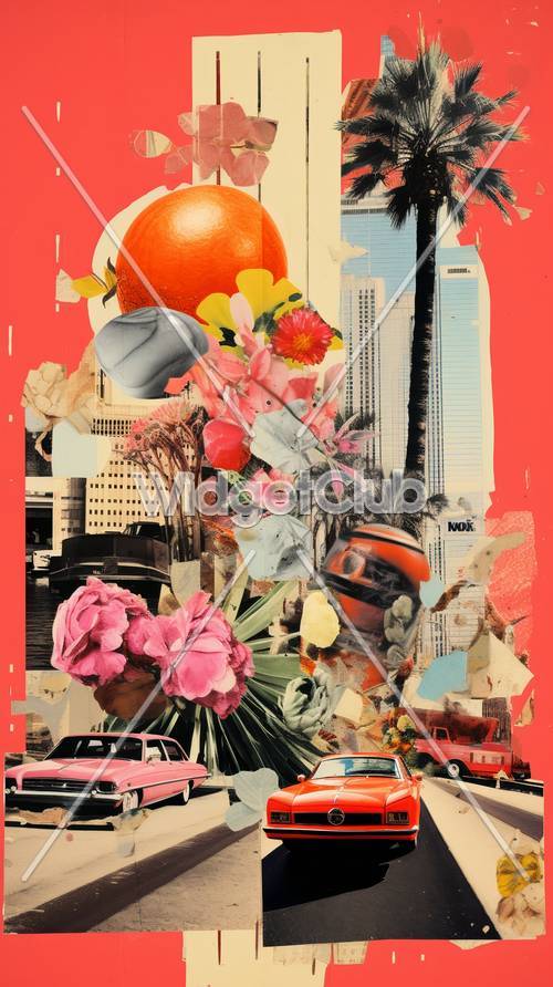 Farbenfrohe Collage aus Natur und Stadtleben