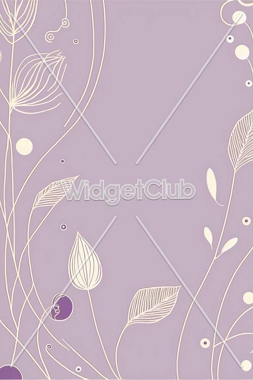 紫の花と葉っぱの柄の壁紙　