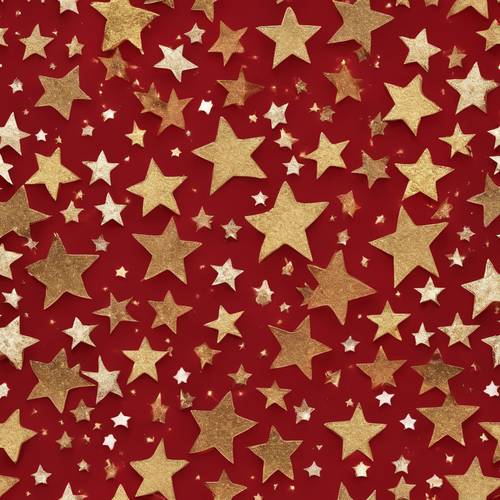 Um padrão perfeito de estrelas douradas espalhadas por um fundo vermelho vívido. Papel de parede [34656cb70a824ad4a77a]