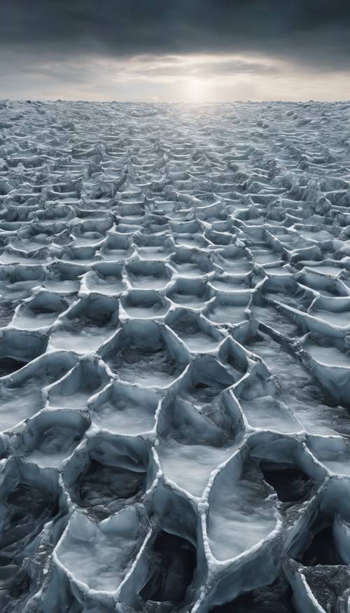 A tessellation of a dark pattern on the surface of a dramatic icy landscape. Ფონი [f50b0a68b9ac45cc8f33]