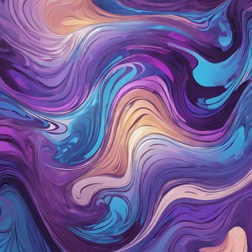 An abstract gaming background graphic, merging the cool tranquility of blue with the vibrant energy of purple in fluid, swirling art style.