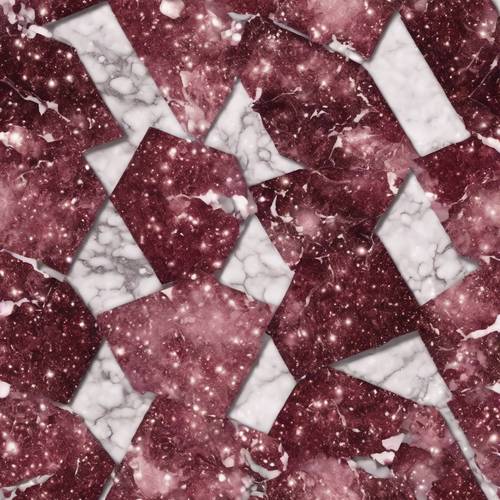 A pattern with specks of burgundy glitter over a marbled background.