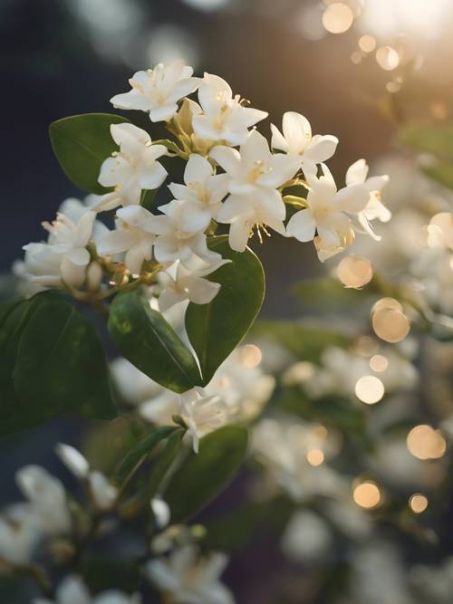 Une scène crépusculaire d’un jasmin parfumé émettant son doux parfum.