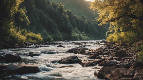 Aesthetic quotes flowing as a river winding through a beautiful landscape.