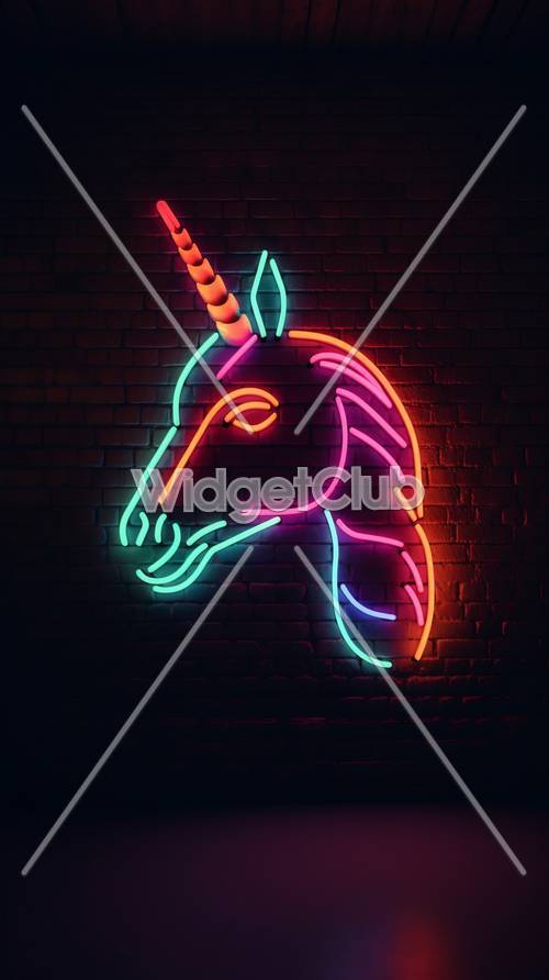 Design unicorno al neon luminoso
