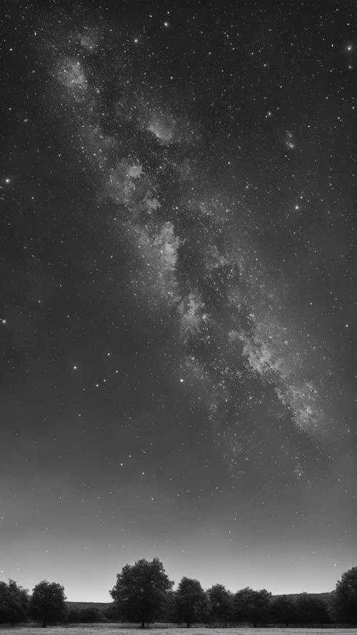 صورة خلفية ذات تدرج رمادي لسماء ليلية مليئة بالنجوم بظلال متنوعة من اللون الرمادي.