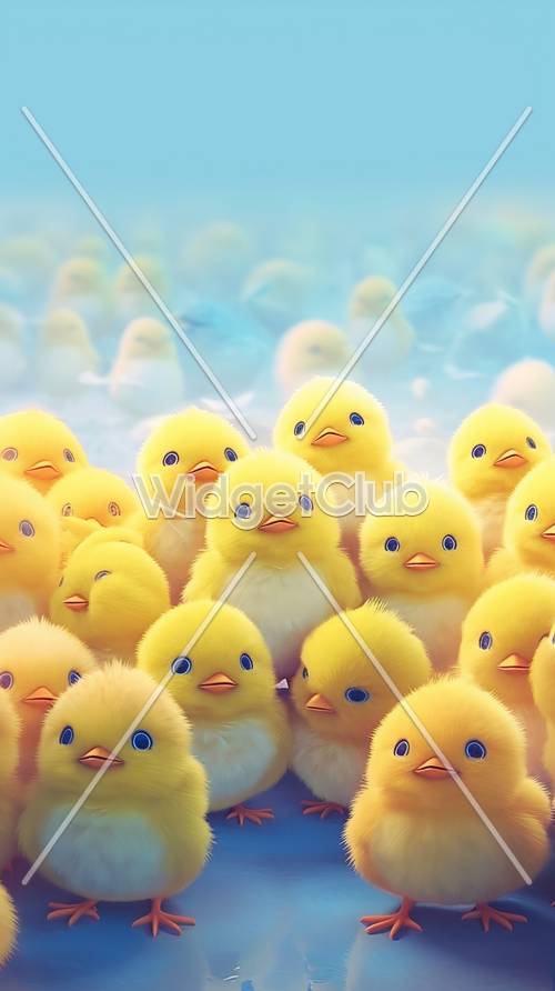 Adorable Yellow Ducklings Gathered Together