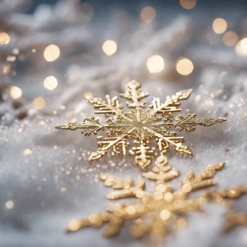 Abstract depiction of white snowflakes accented with golden glitter.