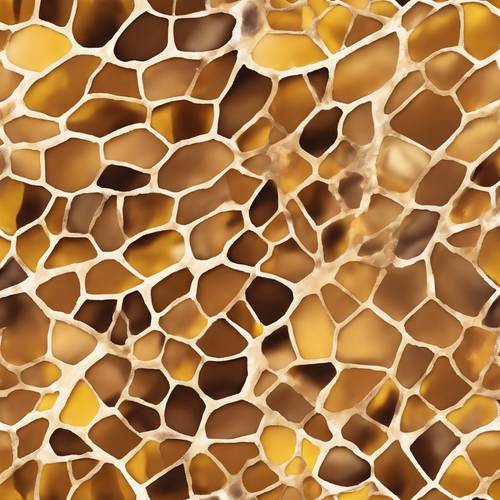 Abstract pattern inspired by giraffe skin in warm tones of yellow and brown.