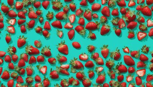 Vibrant red strawberries on a turquoise background. Tapet [6c4a59afb4e54047b581]