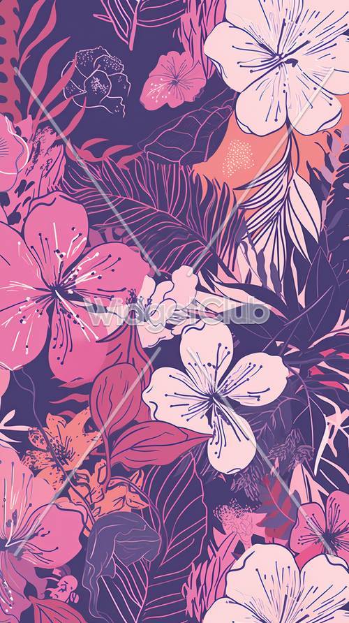 Colorful Tropical Flowers and Leaves Design