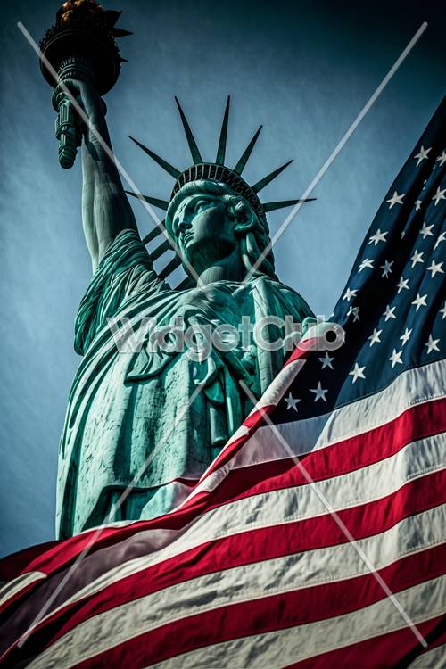 Statue de la Liberté avec drapeau américain