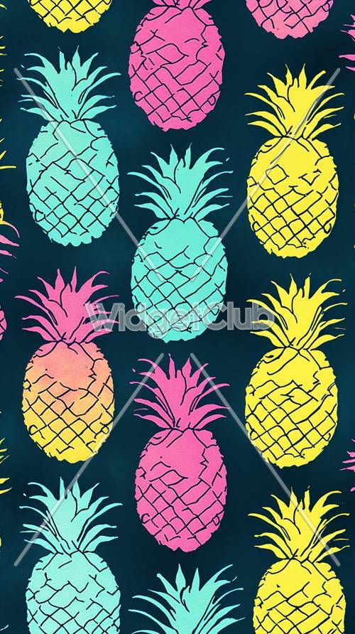 Colorful Pineapples on Dark Background