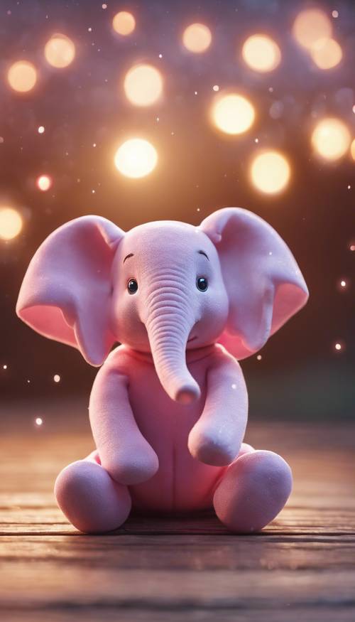 Un elefante rosa bebé bailando a la luz de la luna.