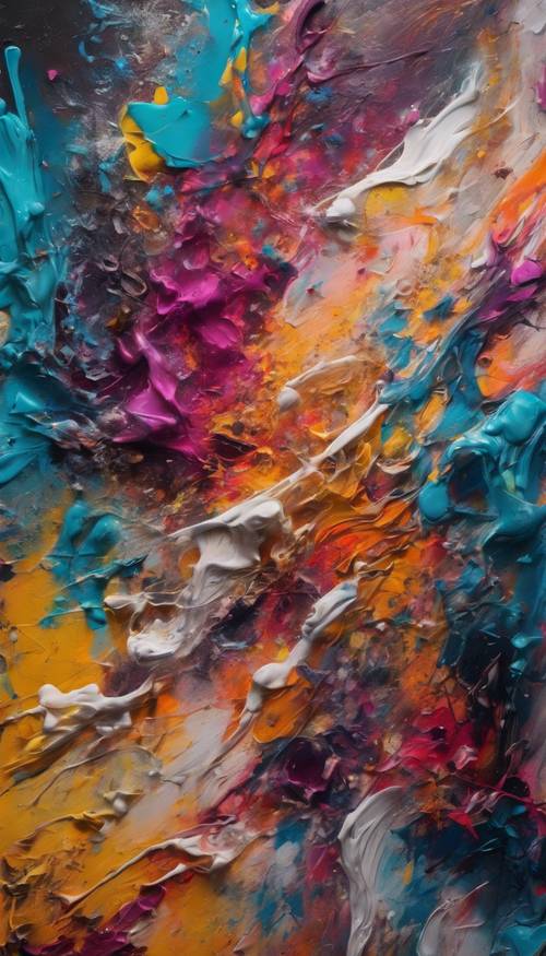 Una pintura abstracta con tonos vibrantes, que resalta la belleza del caos.