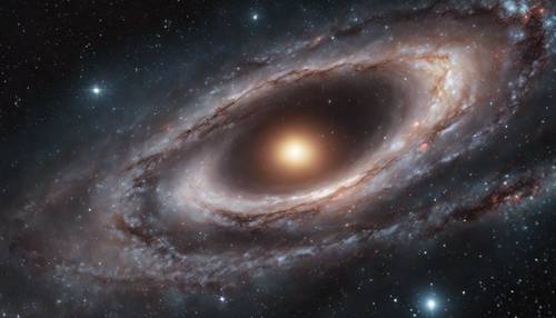 Lubang hitam di pusat galaksi spiral, dengan lengan galaksi terentang mengelilinginya.