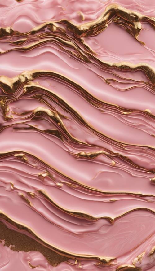 Tumpahan riak melintasi permukaan marmer merah muda dan emas yang mewah.