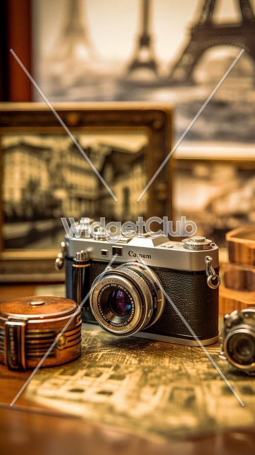 Fotocamera vintage e configurazione fotografica perfetta per il tuo schermo
