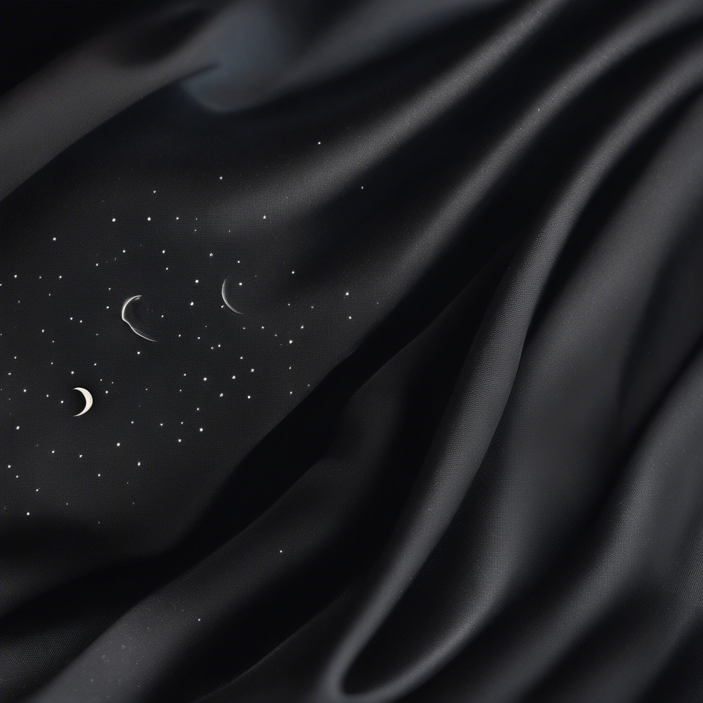 A smoothly waving pattern of a black silk fabric under a soft moonlight, with a small crescent moon reflected on its surface. Wallpaper[83d7f88b2a9d47d0aac9]