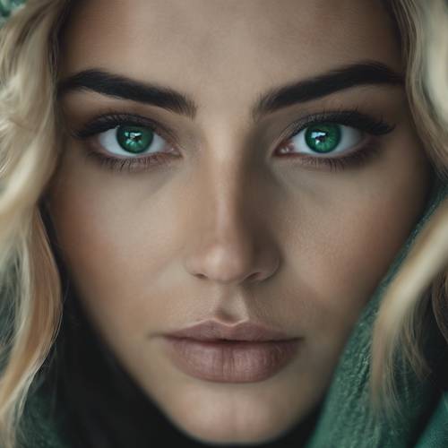 謎めいた女性の美しい濃い緑色の目のクローズアップ