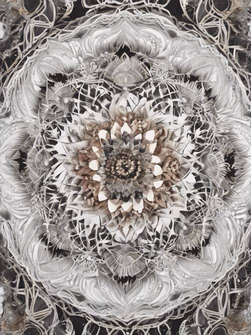 Un&#39;arte Mandala dal design intricato su una tela bianca.