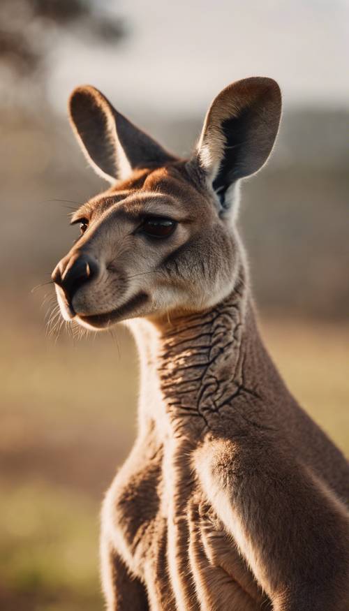 A close-up portrait of a kangaroo showcasing its muscularity under the soft evening sunlight
