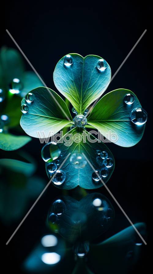 Gotas de orvalho no fundo mágico da folha verde