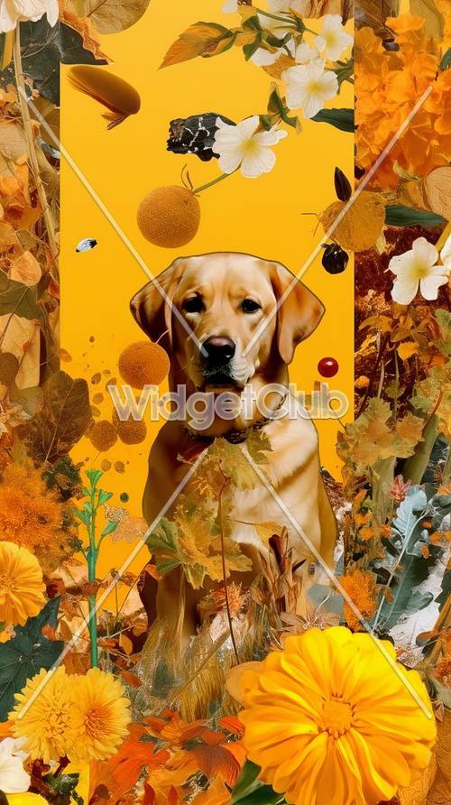 秋の晴れた日の壁紙には黄金色の犬が登場します