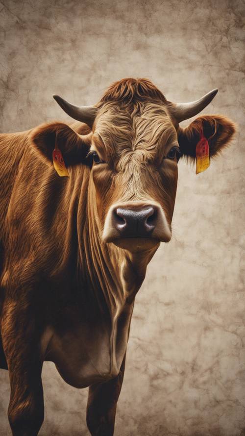 Un&#39;impronta unica della trama di una mucca marrone su una tela di lino pregiata come decorazione da parete