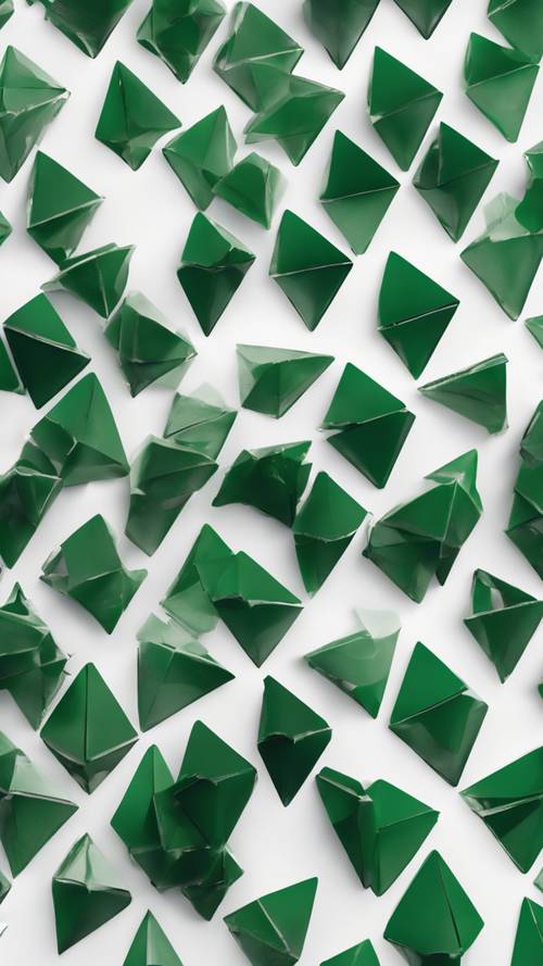 一组绿色三角形在白色背景上形成几何图案。
